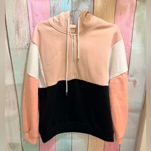 SHEIN Pink, White, and Black Colorblock Hoodie